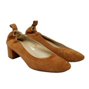 EVERLANE Cognac Suede Leather Shoe The Day Block Heel Pull On Round Toe Italy